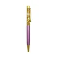 Elegant purple metal ballpoint pen featuring decorative gold leaf in crystal barrel - 1.0mm Black Ink / Purple