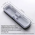 Single transparent magnetic flip pencil case with grey lining 166x47x24mm size - Single Piece / Gray