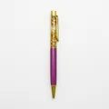 Elegant purple ballpoint pen with decorative gold leaf crystals inside transparent barrel - 1.0mm Black Ink / Deep purple
