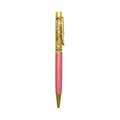 Elegant pink metal ballpoint pen featuring a clear top filled with decorative gold foil - 1.0mm Black Ink / Pink