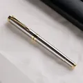 Professional metallic rollerball pen with silver body and gold trim for office use. - Silver Body and Gold Trim