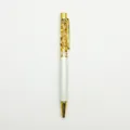Elegant gold leaf flake crystal ballpoint pen with pearl white metal barrel gift - 1.0mm Black Ink / White