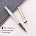 Professional silver metal business rollerball pen featuring a golden dragon head clip - Dragon Head Style / Silver