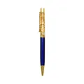 Premium blue and gold ballpoint pen with decorative gold foil flakes inside crystal barrel - 1.0mm Black Ink / Sapphire Blue