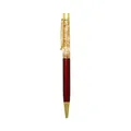 Elegant red ballpoint pen with gold leaf flakes in clear barrel and gold-plated trim - 1.0mm Black Ink / Transparent Red