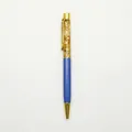 Elegant blue and gold ballpoint pen with sparkling gold leaf flakes in crystal chamber - 1.0mm Black Ink / Ocean Blue
