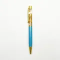 Blue metal ballpoint pen with decorative gold foil flakes and polished gold-tone trim. - 1.0mm Black Ink / Sky Blue