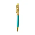 Elegant teal metal ballpoint pen with decorative gold foil flakes in clear barrel - 1.0mm Black Ink / Peacock Green