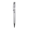 Elegant silver metal ballpoint pen with sparkling silver foil inside crystal barrel - 1.0mm Black Ink / Silver Foil