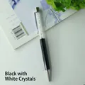 Elegant black metal ballpoint pen filled with sparkling white luxury crystals for gifts - White Rhinestone / Black