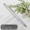 Silberner 6-in-1 Multifunktions-Sechskant-Metallwerkzeugstift mit Stylus, Libelle und Lineal - Silber