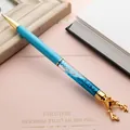 Creative blue liquid glitter quicksand ballpoint pen with golden reindeer head topper - Sky Blue
