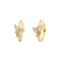 Elegantes pendientes de aro en plata S925 bañada en oro con hojas de circonitas brillantes - Plata 925 / Dorado