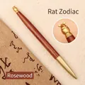 Stylo bille de luxe en bois de rose et laiton avec design du zodiaque chinois du rat - Dalbergia-Rat