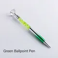 Elegant green liquid sand ballpoint pen featuring a large sparkling crystal diamond top - Green