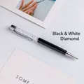 Elegant black ballpoint pen filled with sparkling white crystals for office desk - Black and White Stone
