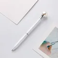 Elegant white metal ballpoint pen with a large pearl top, rotating business gift pen - White / Bullet Type 1.0 Black Ballpoint Refill