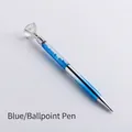 Blue metal ballpoint pen featuring a large crystal diamond top and liquid glitter sand - Blue