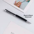 Elegant black metal ballpoint pen featuring sparkling decorative black rhinestones - Black/Black Zirconia