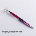 Elegant purple gradient ballpoint pen with large crystal diamond and glitter liquid filling - Purple