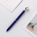 Elegant royal blue metal ballpoint pen with top pearl accent - Sapphire Blue / Bullet Type 1.0 Black Ballpoint Refill