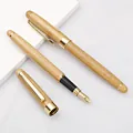 Elegant natural bamboo fountain pen with gold metal accents for office and gifts - 0.7mm Nib / Natural Wood Color