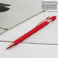 Elegant red frosted aluminum ballpoint pen with rose gold accents and stylus tip - Retractable Stylus Pen / Red