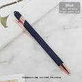 Elegant matte blue metal ballpoint pen with rose gold trim and integrated stylus tip - Retractable Stylus Pen / Dark Blue