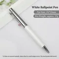 Elegant white metal ballpoint pen with pink gemstone detail and premium silver trim - Pearl White / Bullet 0.5mm