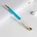 DIY hollow barrel ballpoint pen in sky blue with gold metal trim and crystal top - Sky Blue