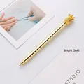 Elegant shiny gold metal ballpoint pen featuring a decorative pineapple topper detail - 1.0mm Bullet Head / Bright Gold