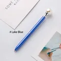 Elegant lake blue metallic ballpoint pen with rotating mechanism and large pearl top - Lake Blue / Bullet Type 1.0 Black Ballpoint Refill