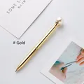 Elegant gold-colored metal ballpoint pen with a large pearl top in minimalist SKU display - Bright Gold / Bullet Type 1.0 Black Ballpoint Refill