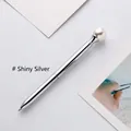 Elegant bright silver metal ballpoint pen featuring a decorative pearl top design - Bright Silver / Bullet Type 1.0 Black Ballpoint Refill