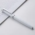 Elegant white metal rollerball pen with silver clip for professional business and office use - White Silver
