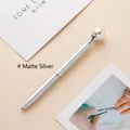 Elegant matte silver rotating metal ballpoint pen with a large pearl accent on top - Matte Silver / Bullet Type 1.0 Black Ballpoint Refill