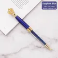 Elegant royal blue ballpoint pen with gold crown topper and crystal barrel - Bullet Type 1.0mm (156x11mm) / Sapphire Blue