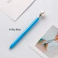 Elegant sky blue metal ballpoint pen featuring a large white pearl topper decoration - Sky Blue / Bullet Type 1.0 Black Ballpoint Refill