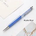 Elegant lake blue crystal ballpoint pen with sparkling rhinestones and metallic blue barrel - 1.0mm Bullet Tip Black Ink / Lake Blue
