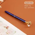 Penna a sfera in metallo blu reale con un grande cristallo a forma di diamante in cima - Blu Zaffiro