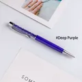 Elegant deep purple metal ballpoint pen filled with shimmering violet crystals. - Deep purple