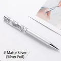 Elegant matte silver rotating ballpoint pen featuring decorative silver foil flakes inside - Matte Silver