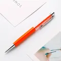 Elegant orange crystal-filled metal ballpoint pen with polished silver trim for business gifts - 1.0mm Bullet Tip Black Ink / Orange