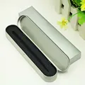 Premium silver metal tinplate pen gift box featuring protective black foam insert and outer sleeve - Sponge Lined Style / 17.8x3.6x1.9cm