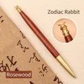 Stylo gel élégant en bois de rose avec figurine de lapin du zodiaque en laiton pour bureau - Dalbergia-Lapin