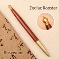 Handcrafted rosewood and brass rollerball pen featuring a Chinese zodiac rooster design - Dalbergia-Rooster