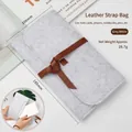 Grey felt multifunctional pencil case with brown leather strap closure SKU - Off-White