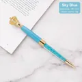 Elegant sky blue metal ballpoint pen featuring a gold crown top and sparkling crystal filling - Bullet Type 1.0mm (156x11mm) / Sky Blue