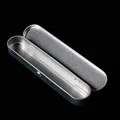 Sleek silver metal tinplate stationery box with gray sponge lining for gift pens - Empty Tin Box Style / 17.8x3.6x1.9cm