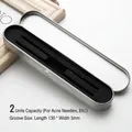 Professional silver metal tinplate storage box with black foam insert for two acne needles - Dual Needle Slot Style / 17.8x3.6x1.9cm